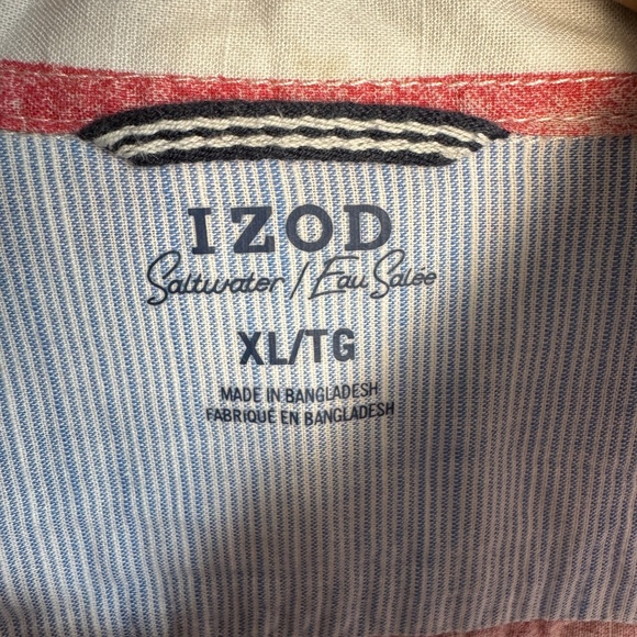 Izod Saltwater Men's Short Sleeve Striped Button Up Shirt Red White Blue Size XL - Picture 2 of 12